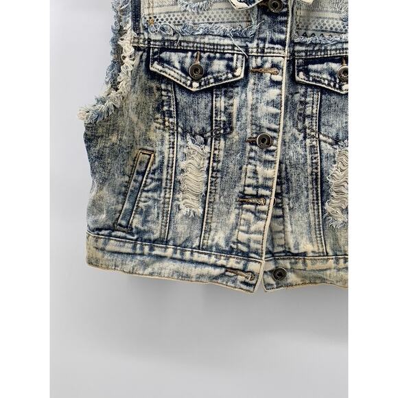 CHIQLE Women's Blue Denim Architect Distressed Button-Up Sleeveless Vest SZ L - Picture 5 of 11